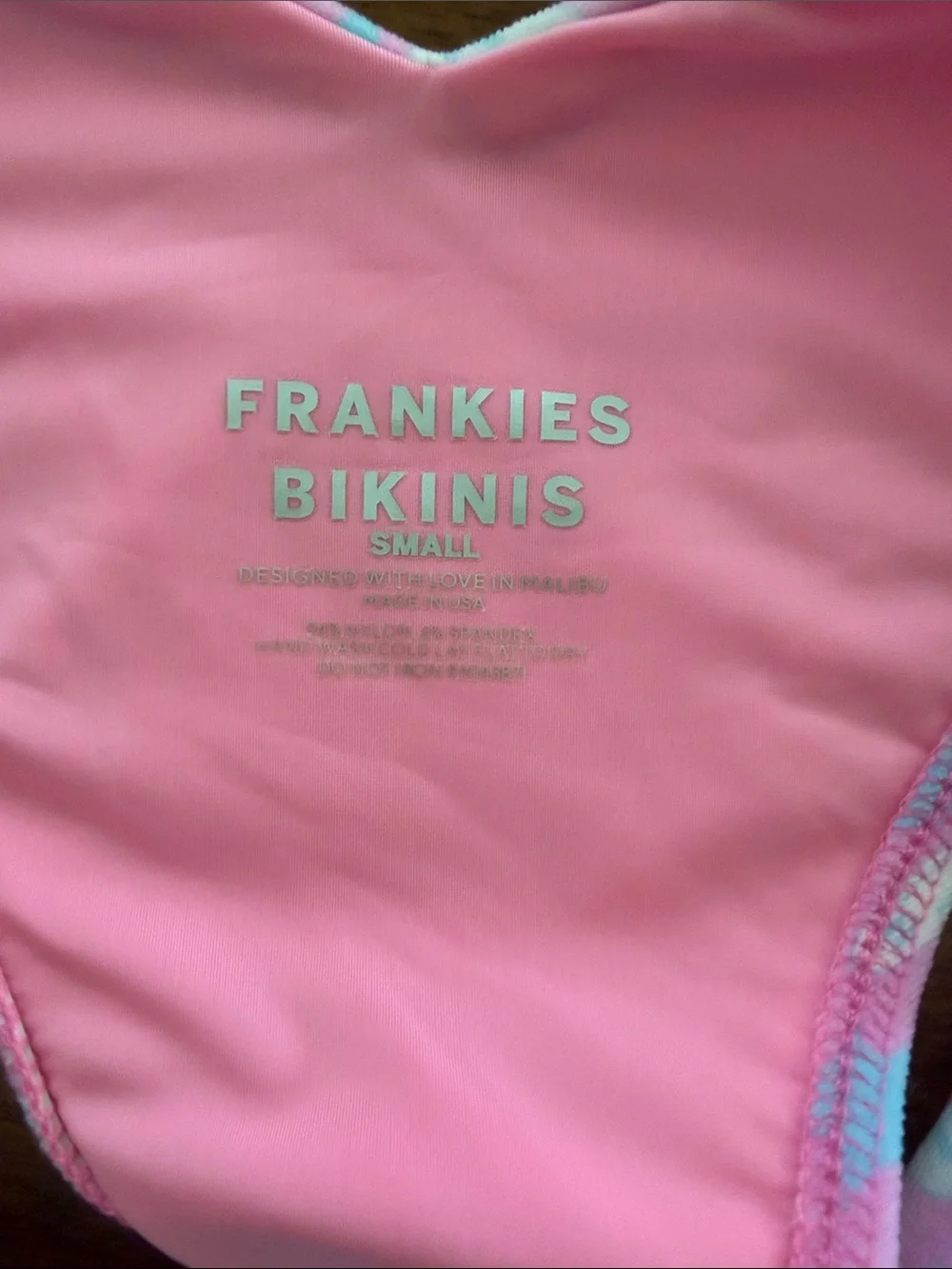 Frankie's Bikinis Pink and Aqua Floral Triangle Bikini